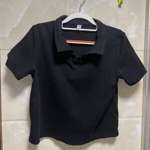 Black Short - Sleeve Polo Crop Top